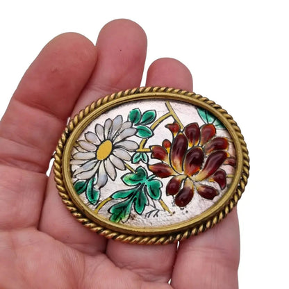Broche de flor esmalte antiguo para mujer R Burdairon Paris pasador vintage