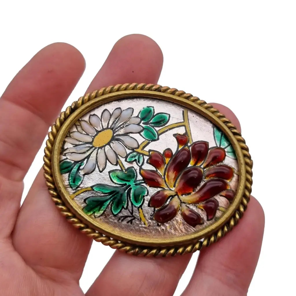 Broche de flor esmalte antiguo para mujer R Burdairon Paris pasador vintage