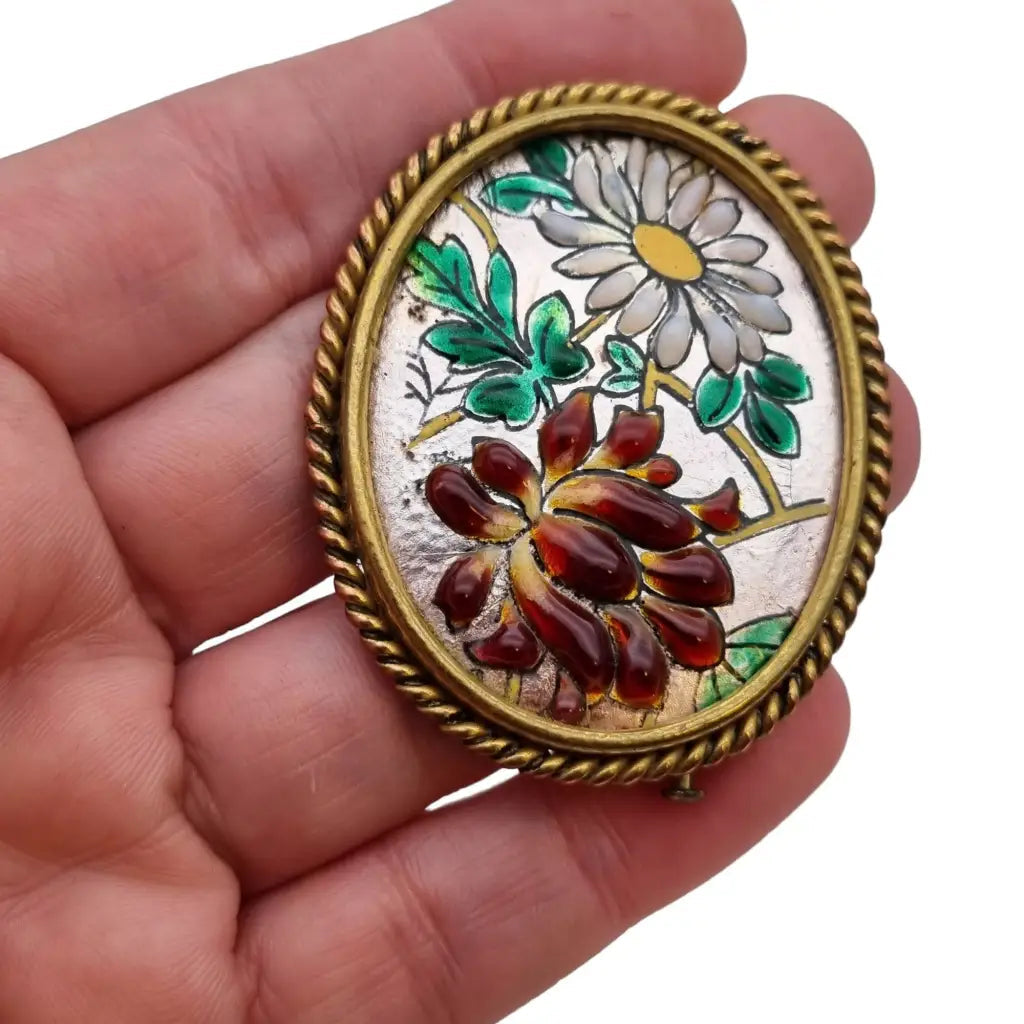 Broche de flor esmalte antiguo para mujer R Burdairon Paris pasador vintage
