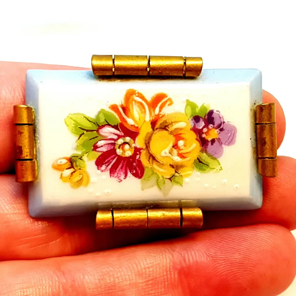 Broche vintage Limoge joyería francesa para mujer pintura de porcelana antigua