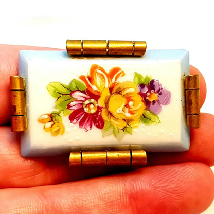 Broche vintage Limoge joyería francesa para mujer pintura de porcelana antigua