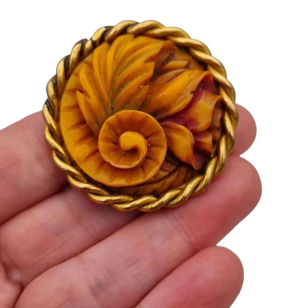 Broche de flor celuloide tallado para mujer espiral floral pasador delicado