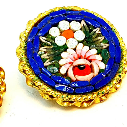 Pendientes micromosaico flor vintage micromosaico. Circa 1970. Joyería antigua