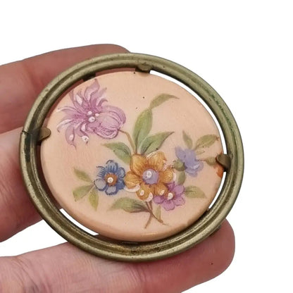 Broche floral antiguo de Limoges porcelana francesa complementos colección