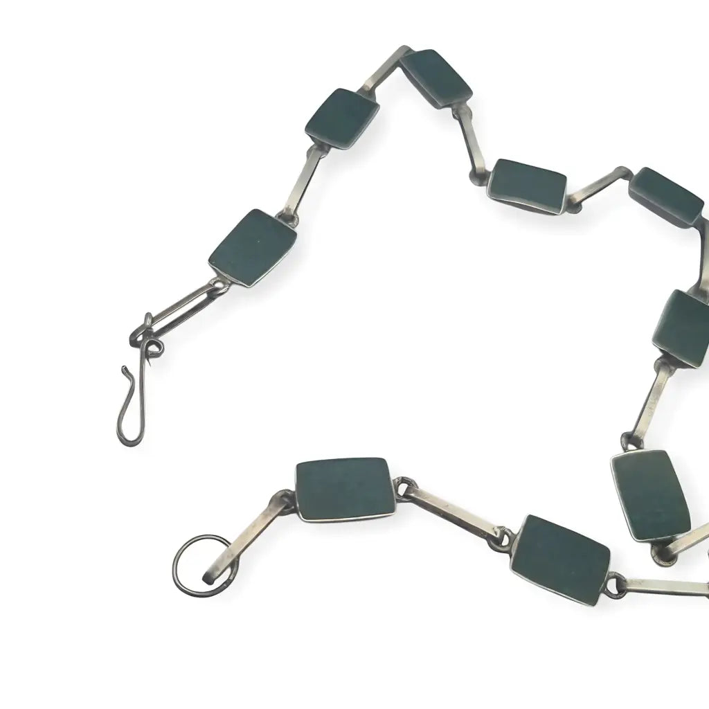 Gargantilla boho años 70 en plata 925 con eslabones verdes artesanales joyeria