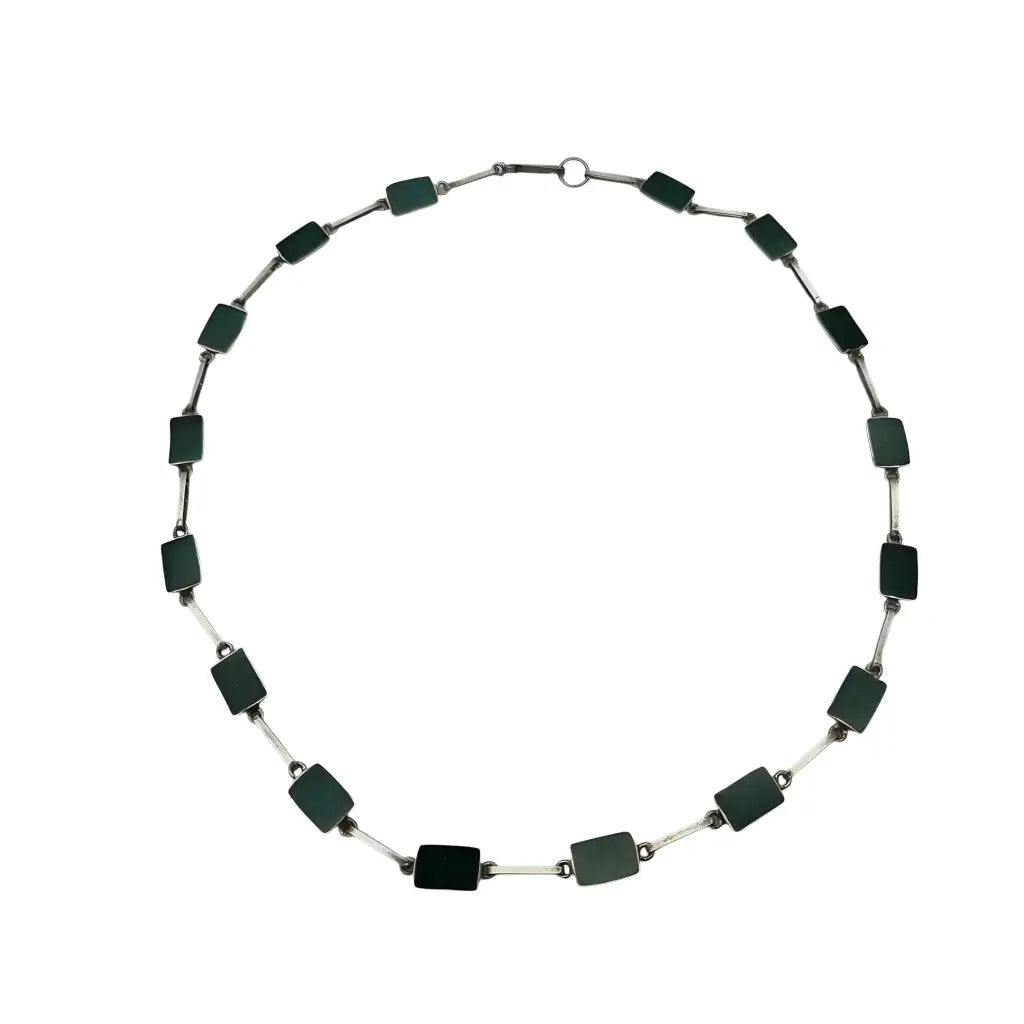 Gargantilla boho años 70 en plata 925 con eslabones verdes artesanales joyeria