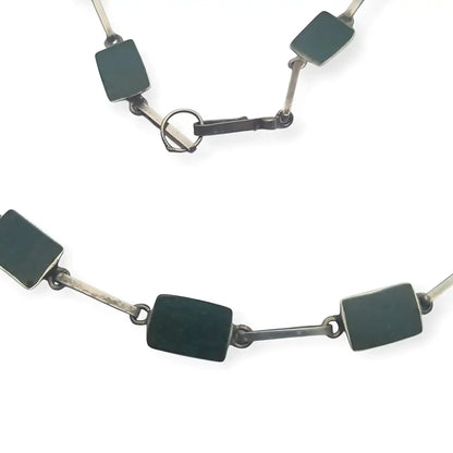 Gargantilla boho años 70 en plata 925 con eslabones verdes artesanales joyeria