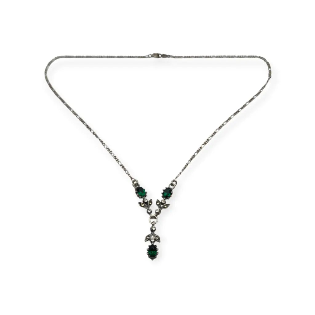 Gargantilla de plata 925 vintage años 60-70 con pedrería verde y blanca estilo