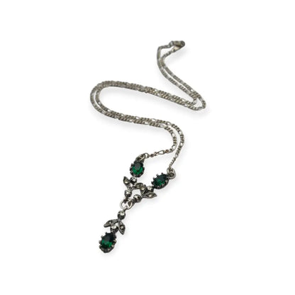 Gargantilla de plata 925 vintage años 60-70 con pedrería verde y blanca estilo