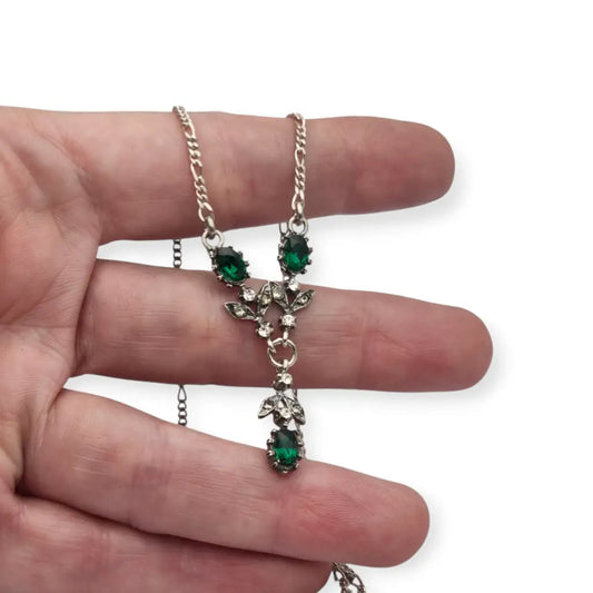 Gargantilla de plata 925 vintage años 60-70 con pedrería verde y blanca estilo