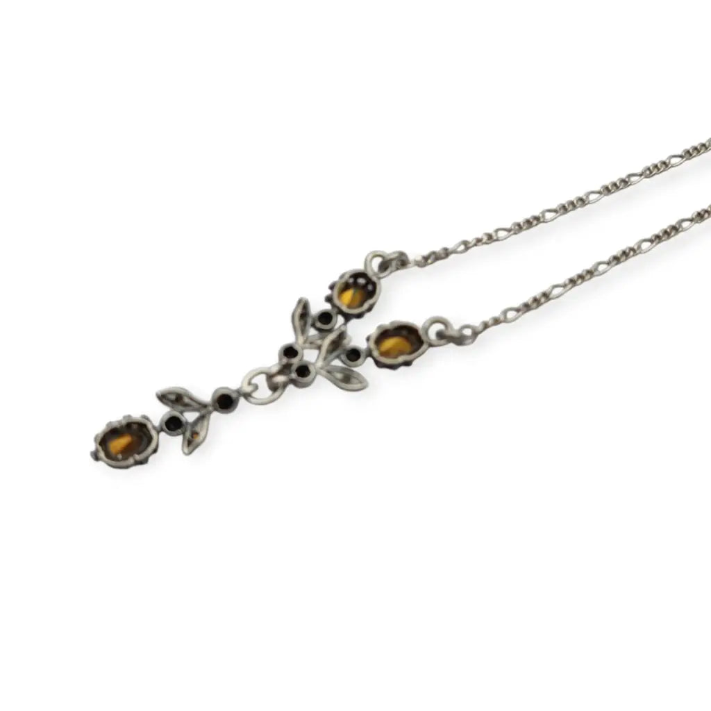 Gargantilla de plata 925 vintage años 60-70 con pedrería verde y blanca estilo