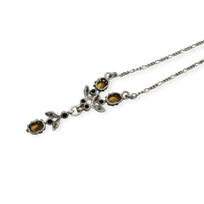 Gargantilla de plata 925 vintage años 60-70 con pedrería verde y blanca estilo