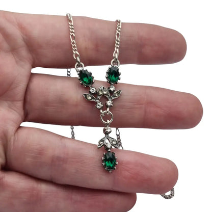 Gargantilla de plata 925 vintage años 60-70 con pedrería verde y blanca estilo