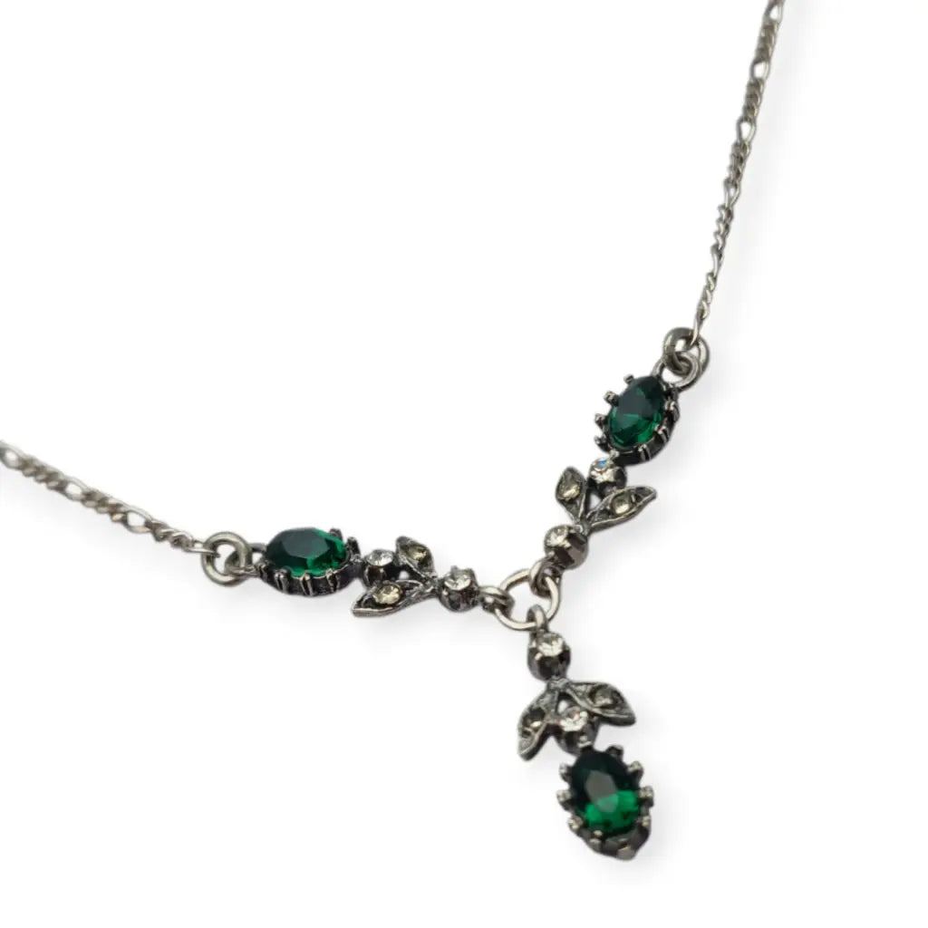 Gargantilla de plata 925 vintage años 60-70 con pedrería verde y blanca estilo