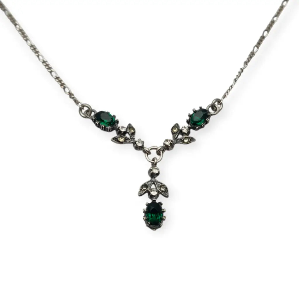 Gargantilla de plata 925 vintage años 60-70 con pedrería verde y blanca estilo