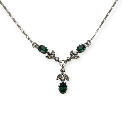 Gargantilla de plata 925 vintage años 60-70 con pedrería verde y blanca estilo