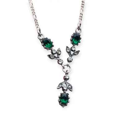 Gargantilla de plata 925 vintage años 60-70 con pedrería verde y blanca estilo