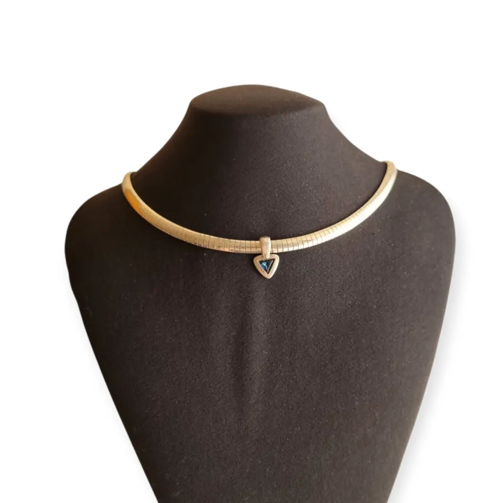 Gargantilla Vintage plata 925 con colgante triangular y piedra azul Collar