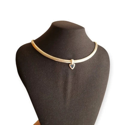 Gargantilla Vintage plata 925 con colgante triangular y piedra azul Collar