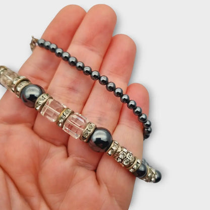 Gargantillas retro con cuentas brillantes grises y blancas para mujer