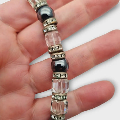 Gargantillas retro con cuentas brillantes grises y blancas para mujer