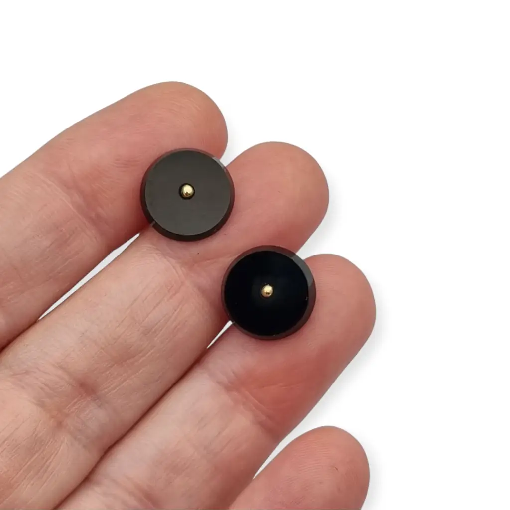 Gemelos antiguos en oro 18k y ónix negro • Joyería masculina vintage