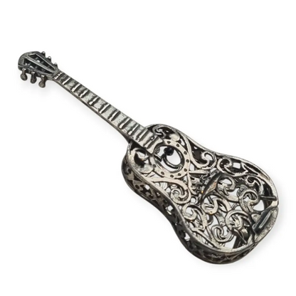 Guitarra española en miniatura vintage plata labrada pieza de colección