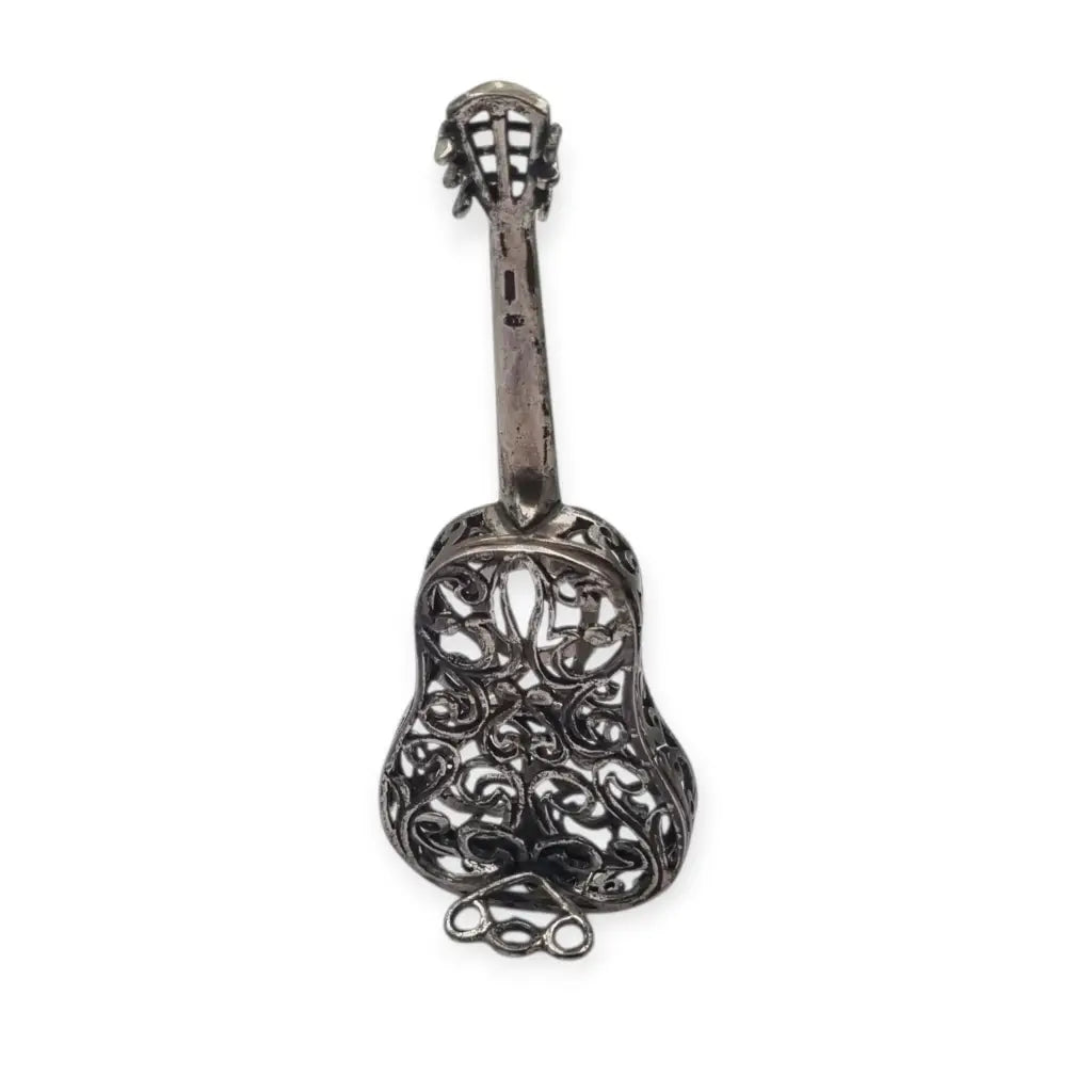 Guitarra española en miniatura vintage plata labrada pieza de colección