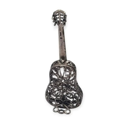 Guitarra española en miniatura vintage plata labrada pieza de colección