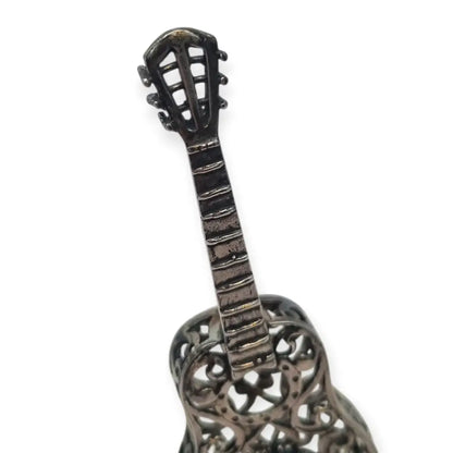 Guitarra española en miniatura vintage plata labrada pieza de colección