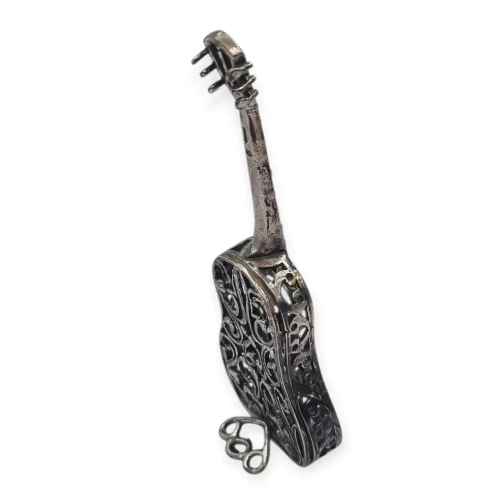 Guitarra española en miniatura vintage plata labrada pieza de colección