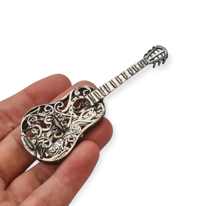 Guitarra española en miniatura vintage plata labrada pieza de colección