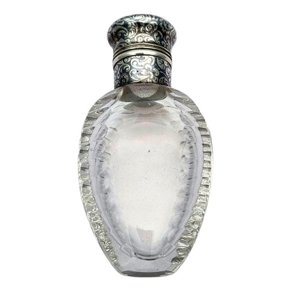Victorian perfume bottle in cut glass and nielloed silver, circa 1890