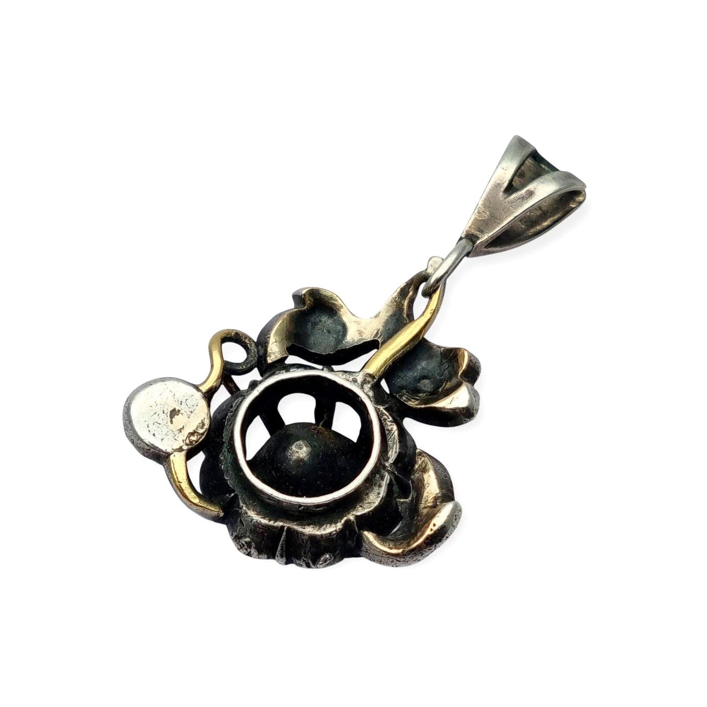 Colgante floral victoriano en plata con diamantes y detalles en oro, circa 1890