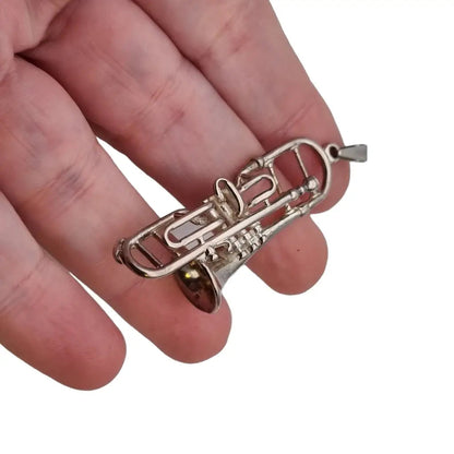 Instrumento de TROMBÓN plata colgante en miniatura ley