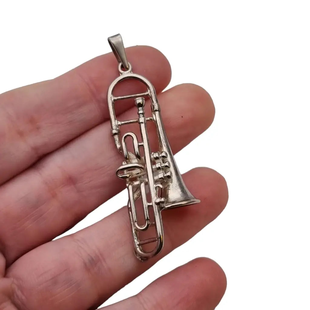 Instrumento de TROMBÓN plata colgante en miniatura ley