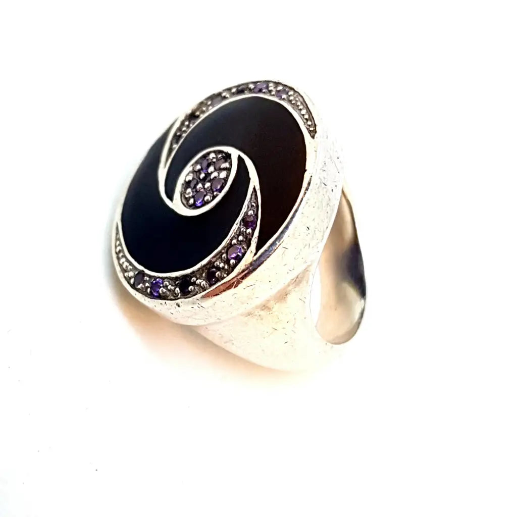 Anillo onix mujer vintage anillo negro amatista plata de ley