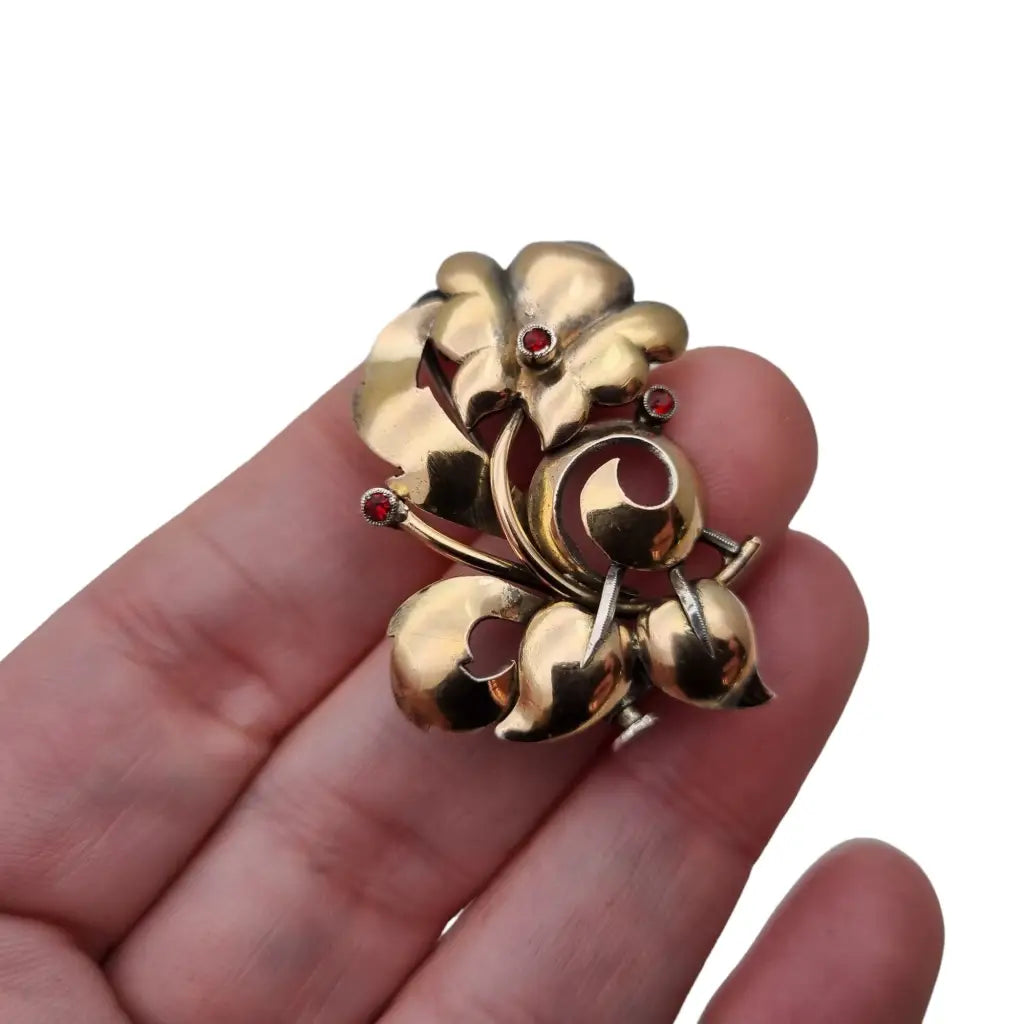 Broche Bouquet de plata y oro broche alfiler flores para mujer piedra rosa