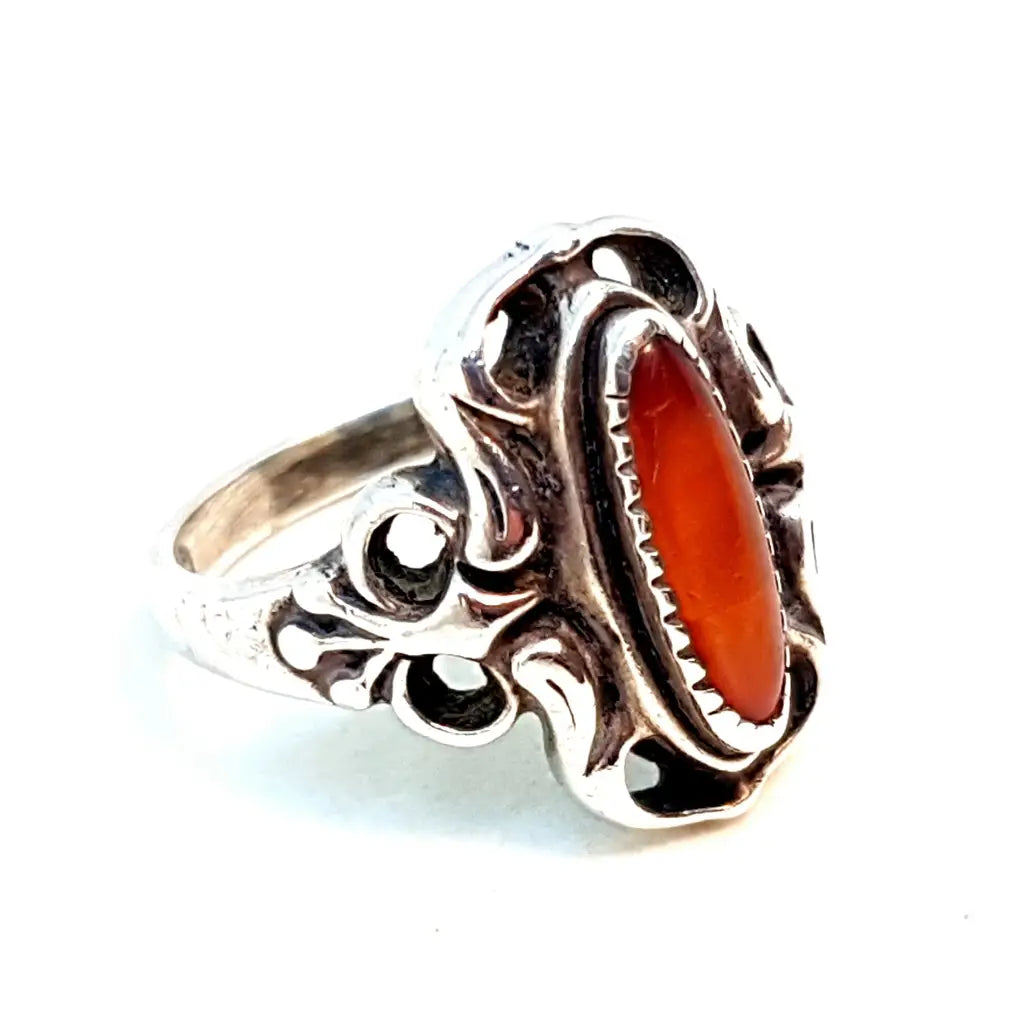 Anillo estilo art nouveau en plata y ágata Sterling. Tamaño 5 1/2 EE. UU. Joyas