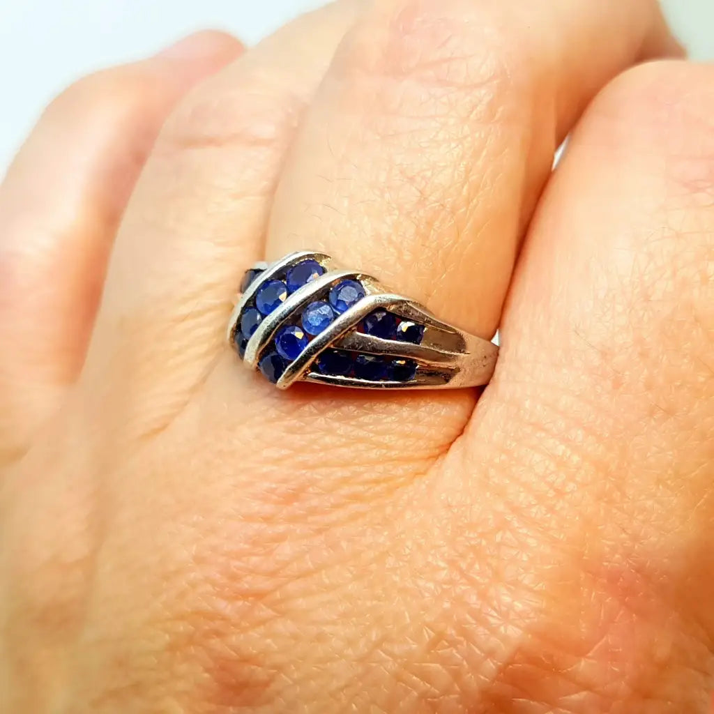 Anillo vintage de plata azul para mujer anillos originales ella Circa 1980.