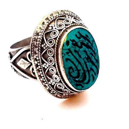 Anillo de plata boho con piedra verde grabada étnico Joyería oriental