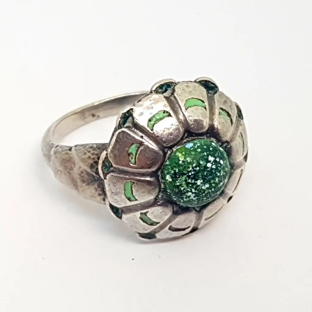 Anillo de plata art deco con esmalte verde joyas flores hechas a mano regalos