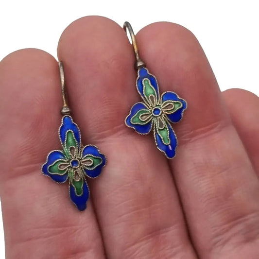 Pendientes de flor salvia Shashi esmalte azul vintage regalos para mujeres