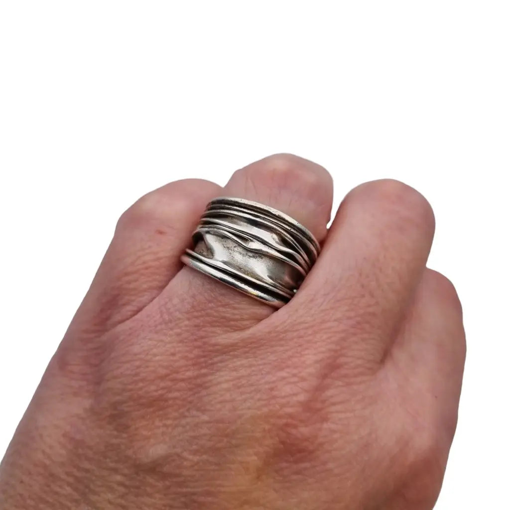 Anillo vintage de plata para mujer diseño efecto arrugado Joyería antigua