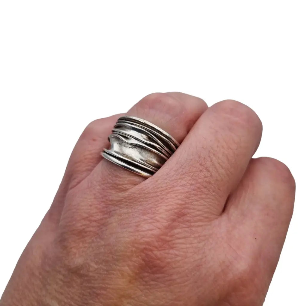 Anillo vintage de plata para mujer diseño efecto arrugado Joyería antigua