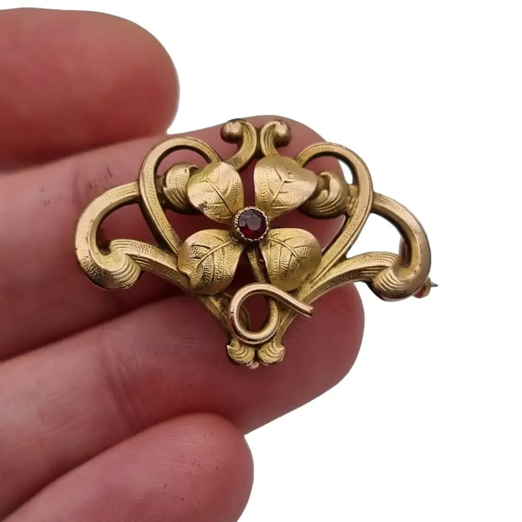 Antiguo broche francés Belle Epoque para mujer colgante de corazón flor FIX