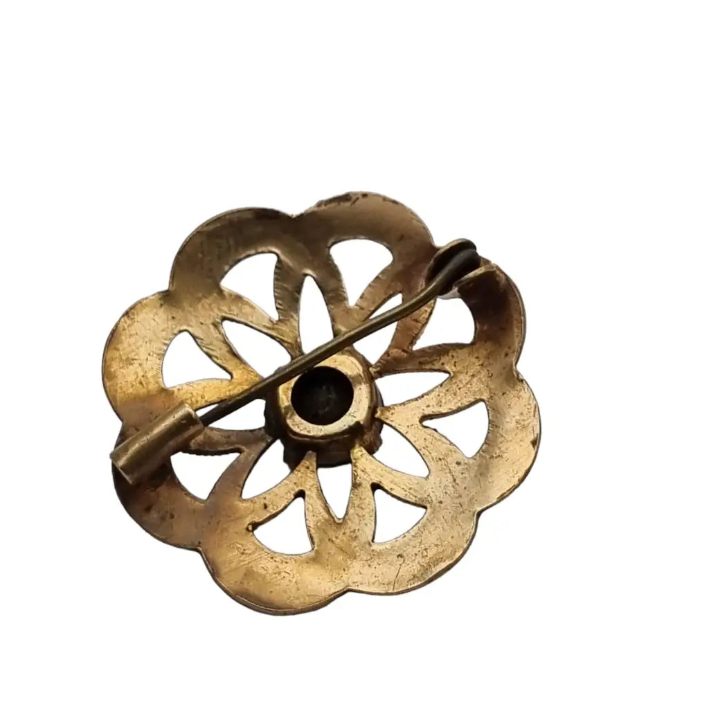 Broche redondo vintage dorado con piedra verde para mujer botón dorado.