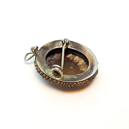 Colgante camafeo concha vintage madre perla tallada broche de plata 800.