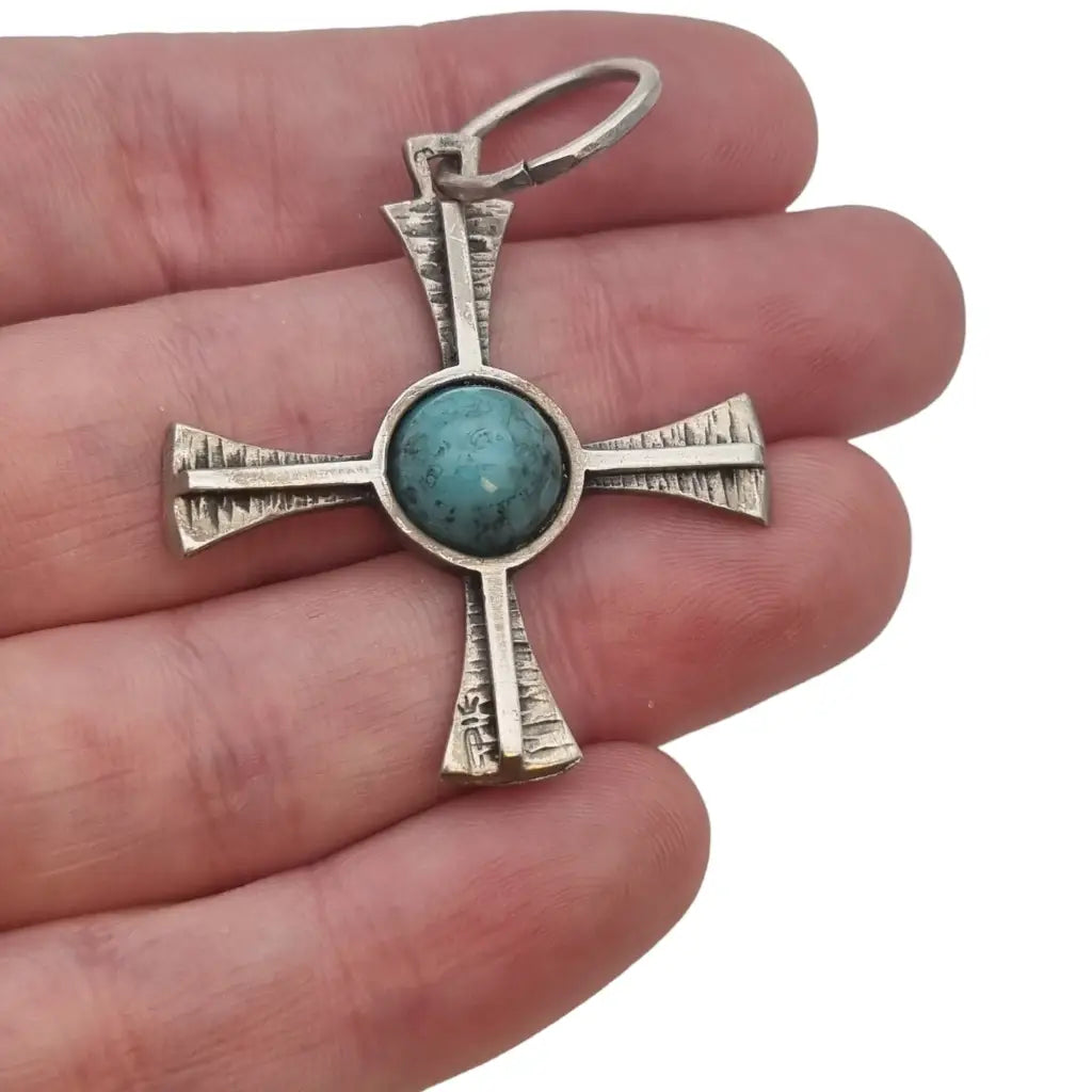 Colgante de cruz plata para mujer turquesa regalos religiosos