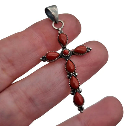 Cruz de plata cornalina colgante rojo boho joyería religiosa ley 925